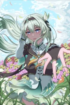 anime_coloring blue_sky cloud firefly_(honkai:_star_rail) flower highres honkai:_star_rail honkai_(series) lightsong long_hair multiple_girls non-web_source sky