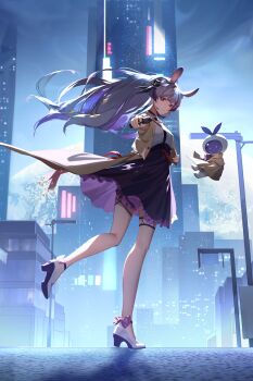 animal_ear_fluff animal_ears bad_link breasts character_request closed_mouth gun hair_ornament handgun highres holding holding_gun holding_weapon indie_virtual_youtuber jacket long_hair looking_at_viewer open_clothes open_jacket outdoors pink_eyes rabbit_ears rabbit_girl shirt shoes small_breasts virtual_youtuber weapon white_shirt white_shoes