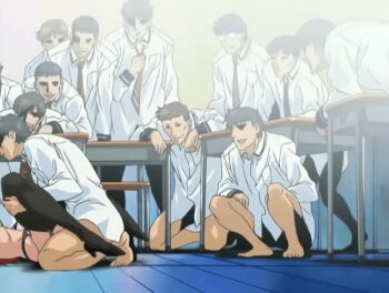 00s 1girl 2006 6+boys age_difference animated animated_gif bible_black bible_black_only black_footwear black_hair black_thighhighs bottomless bouncing_breasts breasts brown_hair classroom collared_shirt dress_shirt exhibitionism from_side garter_belt garter_straps group_sex hetero high_heels huge_filesize kneeling legs_up lingerie long_sleeves looking_at_another lowres lying medium_breasts multiple_boys necktie older_female_and_younger_male on_back on_floor public_indecency red_hair ribs sex shirt shoes skirt squatting standing table tagme takashiro_hiroko teacher teacher_and_student thighhighs underwear vaginal white_skirt