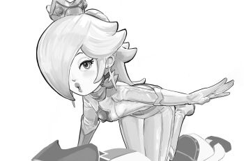 1girl :o absurdres biker_clothes biker_rosalina bikesuit bodysuit brooch commentary crown derivative_work earrings english_commentary eyelashes greyscale hair_over_one_eye highres jewelry long_hair looking_at_viewer mario_(series) mario_kart mineru128127 monochrome motor_vehicle motorcycle nintendo official_alternate_costume on_motorcycle rosalina solo star_(symbol) star_brooch star_earrings white_background