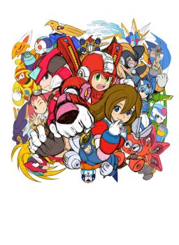 6+boys absurdres aero_(mega_man) aile_(mega_man_zx) android arm_cannon aztec_falcon_(mega_man) bass_(mega_man) blonde_hair blue_eyes brown_hair capcom clenched_hand copy_x_(mega_man) cut_man duo_(mega_man) fairy_leviathan_(mega_man) goggles goggles_on_head green_eyes grin helmet hi-go! highres in-franchise_crossover iris_(mega_man) long_hair male_focus mega_man_(character) mega_man_(classic) mega_man_(series) mega_man_1 mega_man_2 mega_man_3 mega_man_4 mega_man_legends_(series) mega_man_x_(series) mega_man_xtreme_2 mega_man_zero_(series) mega_man_zero_3 mega_man_zx model_x_(mega_man) model_zx_(mega_man) multiple_boys one_eye_closed open_mouth pink_hair red_eyes red_helmet robot shadow_man_(mega_man) sketch smile super_mega_man_(mega_man) vent_(mega_man) weapon white_background zero(z)_(mega_man) zero_(mega_man)