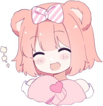 1girl animal_ears blush_stickers bow chromu closed_eyes fang hair_bow heart indie_virtual_youtuber lowres open_mouth sleeves_past_fingers sleeves_past_wrists smile solo transparent_background virtual_youtuber