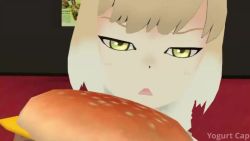 &gt;_&lt; 2girls 3d :d =_= animal_ears animated audible_music burger dancing drink drinking_straw food grey_wolf_(kemono_friends) holding holding_drink holding_food indoors kemono_friends mcdonald&#039;s mini_person minigirl multiple_girls on_table open_mouth pointing pointing_at_another restaurant shirt shoes short_hair sitting skirt smile sound table tail tibetan_fox_(kemono_friends) video virtual_youtuber yogurt_cap