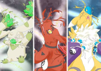 digimon digital_hazard evolution fangs fox furry guilmon horn renamon terriermon yellow_eyes yin_yang