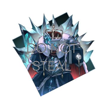 1other armor block_tales blue_eyes cape catnip_cataria clenched_teeth crown cruel_king_(block_tales) fur_collar glowing glowing_eyes highres holding holding_staff looking_at_viewer narrowed_eyes red_cape shoulder_armor shoulder_spikes sitting solo spikes staff teeth throne