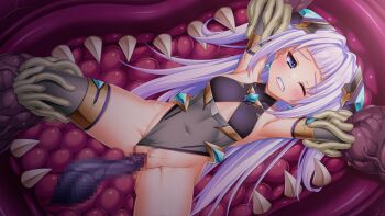 1girl armpits blood blue_eyes blush breasts censored chest_jewel clenched_teeth clothing_aside covered_navel defloration earrings elbow_gloves exs-tia_guilt game_cg gloves grey_thighhighs hair_intakes hair_ornament hetero jewelry kamitsurugi_ouka kouyoku_senki_exs-tia_concert large_variant_set leotard leotard_aside long_hair lying magical_girl monster mosaic_censoring non-web_source official_art on_back one_eye_closed penis pussy rape restrained sex small_breasts solo solo_focus spread_legs sugahara_mifuyu teeth tentacle_sex tentacles thighhighs vaginal variant_set very_long_hair white_hair wince