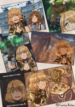 Rule 34 | 2girls, 2others, absurdres, aurora (cynicalruins), blonde hair, breasts, cleavage cutout, clothing cutout, cross (female) (xenoblade x), cross (xenoblade x), formula (xenoblade x), green eyes, highres, mia (xenoblade x), multiple girls, multiple others, multiple views, new los angeles, noctilum, nopon, oblivia (xenoblade x), photo (object), salute, selfie, skell (xenoblade x), sleepy, smile, twitter username, two-finger salute, xenoblade chronicles (series), xenoblade chronicles x