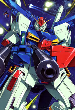 absurdres aeug aiming aiming_at_viewer artist_request asteroid battle beam_cannon beam_rifle core_fighter damaged debris energy energy_beam energy_gun explosion gundam gundam_perfect_file gundam_zz headless highres machinery mecha mecha_focus mobile_suit nebula official_art robot scene_reference science_fiction shield space spacecraft spoilers star_(sky) starfighter thrusters v-fin weapon zero_gravity zeta_gundam_(mobile_suit) zz_gundam
