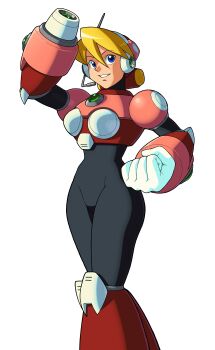 Rule 34 | 1girl, absurdres, alia (mega man), android, arm cannon, armor, blonde hair, blue eyes, boots, chest jewel, clenched hand, clenched teeth, commentary, diegodoodles, english commentary, gem, gloves, green gem, helmet, highres, looking to the side, mega man (series), mega man x5, mega man x (series), navigator, official style, pink armor, pink helmet, robot ears, robot girl, sensei haruki suetsugu (style), short hair, simple background, smile, solo, speaking tube headset, teeth, thighs, transparent background, weapon, white gloves