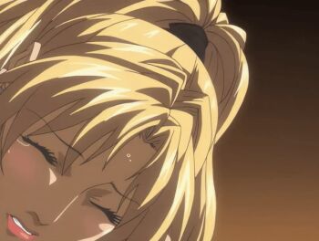 00s 1boy 1girl anal animated animated_gif back bible_black bible_black_new_testament blonde_hair bouncing_breasts breasts closed_eyes earrings high_ponytail implied_sex jewelry large_breasts lipstick makeup ponytail ritual saeki_kaori shin_bible_black sweat tagme yamanishi_naoto