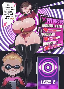 absurdres ass big_breasts breasts dash_parr elastigirl helen_parr highres huge_ass hypnosis hypnosis_app incest latex mature_female mind_control moomoodairy mother_and_son pixar the_incredibles thick_thighs thighhighs thighs