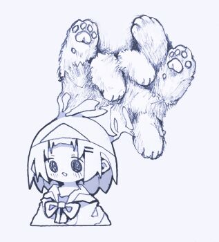 1girl anatomical_nonsense bad_id bad_twitter_id bow bowtie cat commentary_request cropped_shoulders deformed diamond_mouth dot_nose ghost_girl greyscale hair_ornament hairclip highres medium_hair monochrome nikamoka no_sclera open_mouth original simple_background solo traditional_media triangular_headpiece