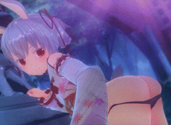 1girl 3d animal_ears animated animated_gif ass black_panties rabbit_ears china_dress chinese_clothes dress fake_animal_ears female_focus kakuno looking_at_viewer lowres original panties petite presenting red_eyes solo underwear