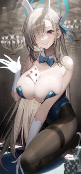 1girl absurdres asuna_(blue_archive) blue_archive blue_eyes breasts detached_collar gloves highres large_breasts lemonpear looking_at_viewer playboy_bunny rabbit_ears smile solo white_gloves