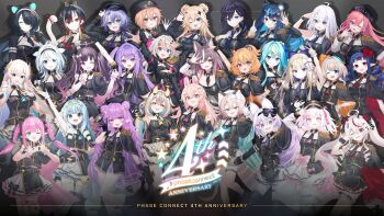 6+girls ahoge amanogawa_shiina animal_ears anniversary antlers aqua_eyes aqua_hair ayase_yuu bear_ears black_cape black_collar black_dress black_hair black_hat blonde_hair blue_eyes blue_hair brown_eyes brown_hair cape chisaka_airi clio_aite collar collared_dress commentary commission copyright_name deer_antlers deer_ears dizzy_dokuro double_bun dress eepy_sleepy eimi_isami ember_amane english_commentary epaulettes erina_makina everyone fox_ears fujikura_uruka gram_pico hair_bun hair_ornament hakushika_iori hat highres hikanari_hina himemiya_rie horns idol_clothes jelly_hoshiumi kaminari_clara kaneko_lumi kannagi_loki kokoromo_memory komachi_panko kurebayashi_noe long_hair long_sleeves marimari_(vtuber) medium_hair multicolored_hair multiple_girls muu_muyu necktie official_art orange_hair phase_connect pink_eyes pink_hair pipkin_pippa pointy_ears purple_eyes purple_hair rabbit_ears red_eyes red_hair remilia_nephys rinkou_ashelia runie_ruse shisui_michiru short_hair short_sleeves side_cape side_ponytail single_epaulette sleeveless streaked_hair tenma_maemi tiger_ears twintails utatane_nasa virtual_youtuber white_dress white_hair wolf_ears