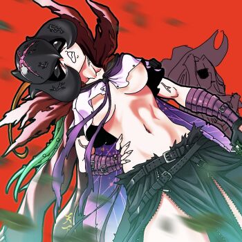 Rule 34 | 2girls, angry, bancholilimon, banchou, bandages, belt, delinquent, digimon, highres, monster girl, multiple girls, plant girl, scarf, tachikawa mimi, thorns