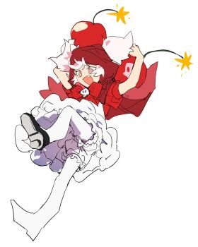 1girl :d bad_id bad_twitter_id black_shoes bloomers bomb bow cape cherry cherry_cookie cookie_run explosive fang food from_below fruit full_body holding holding_bomb hood hood_up hooded_cape humanization inactive_account medium_hair nana_(ebitokanimiso) open_mouth painttool_sai_(medium) pink_eyes red_bow red_cape shoes short_twintails simple_background single_shoe sketch skirt skull smile solo twintails underwear white_background white_bloomers white_hair white_skirt