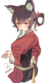 1girl animal_ear_fluff animal_ears black_hair blush hair_ornament highres hololive long_hair multicolored_hair ookami_mio red_streaks solo streaked_hair torokko virtual_youtuber wolf_ears wolf_girl