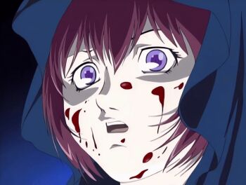 00s 1girl 2002 animated animated_gif bible_black bible_black_gaiden blood breasts cloak completely_nude demon demon_boy demon_horns demon_wings horns long_hair nipples nude purple_eyes red_hair restrained tagme takashiro_hiroko wings