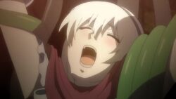 1girl 3boys angry animated anime_screenshot armor arms_up ass blonde_hair blue_eyes blush breasts clenched_teeth close-up closed_eyes confused constricted_pupils drooling druaga_no_tou fatina jil_(druaga) large_breasts long_hair melt_(druaga) moaning molestation multiple_boys neeba_(druaga) panties pantyhose restrained sexually_suggestive shaded_face shield short_hair sound surprised tears teeth tentacles underwear video