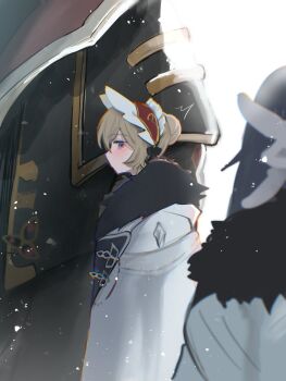 Rule 34 | 2girls, automaton (object), black hair, blue eyes, blush, bonnet, brown hair, closed mouth, coat, columbina (genshin impact), commentary request, fatui coat, fur-trimmed coat, fur-trimmed hood, fur hood, fur trim, genshin impact, hair between eyes, hair flaps, hair ornament, head wings, headdress, highres, hood, long hair, looking to the side, multicolored hair, multiple girls, multiple wings, pulonia (genshin impact), purple hair, purple streaks, qmn12987411, sandrone (genshin impact), short hair, short hair with long locks, snow, snowflakes, snowing, streaked hair, two-tone hair, white headdress, white wings, wing hair ornament, wings, winter, winter clothes, winter coat