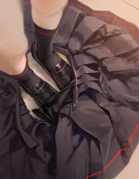 absurdres black_shoes black_skirt black_socks blue_archive hidulume highres justice_task_force_member_(blue_archive) legs open_clothes open_skirt pleated_skirt school_uniform shoes skirt socks solo standing
