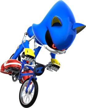 1boy 3d animal_ears bicycle black_sclera blue_skin bmx colored_sclera colored_skin full_body furry furry_male grey_skin highres humanoid_robot leaning_forward logo looking_afar male_focus mario_&amp;_sonic_(series) mario_&amp;_sonic_at_the_rio_2016_olympic_games metal_sonic multicolored_skin no_mouth official_art pixel_eyes red_eyes red_shoes riding riding_bicycle robot shoes simple_background solo sonic_(series) third-party_source transparent_background two-tone_skin