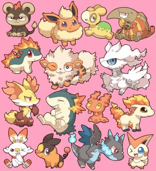 Rule 34 | > o, 2027 (submarine2027), :3, :d, :o, ;p, ^ ^, arcanine, blue eyes, blue fire, blue sclera, blush, bright pupils, brown eyes, charizard, chibi, claws, closed eyes, closed mouth, colored sclera, commentary request, delphox, fangs, fire, flame-tipped tail, flareon, gen 1 pokemon, gen 2 pokemon, gen 3 pokemon, gen 5 pokemon, gen 6 pokemon, gen 8 pokemon, grin, hand on own chin, hand up, heatmor, highres, jitome, legendary pokemon, litleo, looking at viewer, mega charizard x, mega pokemon, mythical pokemon, nintendo, no humans, numel, one eye closed, open mouth, pink background, pokemon, pokemon (creature), ponyta, purple eyes, quilava, red eyes, reshiram, scorbunny, sideways glance, simple background, sitting, slugma, smile, sweatdrop, tail, teeth, tepig, thinking, tongue, tongue out, typhlosion, v, victini, white pupils