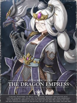 1girl breasts chinese_clothes circlet cleavage closed_mouth commentary commission dragon english_commentary looking_at_viewer medium_breasts miao_ying no_pupils second-party_source short_hair solo total_war total_war:_warhammer very_short_hair warhammer_fantasy white_hair zxpfer