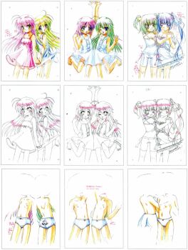 6+girls asakura_maina asakura_yuuna barefoot bell bike_shorts dress feet flat_chest hajimete_no_oisha-san hajimete_no_orusuban holding_hands leg_lift loli long_hair mizuki_saori mizuki_shiori multiple_girls muririn nanami_to_konomi_no_oshiete_abc navel nishimura_konomi nishimura_nanami one_eye_closed panties short_hair siblings sin-go sisters sketch studio_ring topless_female twins twintails underwear wink