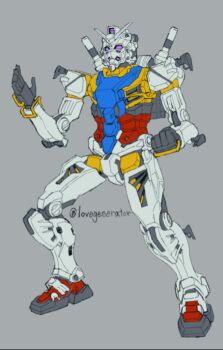 Rule 34 | armor, artist name, fighting stance, grey background, gundam, gundam gquuuuuux, kin-san (sasuraiga), looking at viewer, mecha, mecha focus, mobile suit, ninja slayer, no humans, purple eyes, robot, rx-78-2 gundam, science fiction, simple background, spoilers, twitter username, v-fin, white background, white gundam, yellow eyes