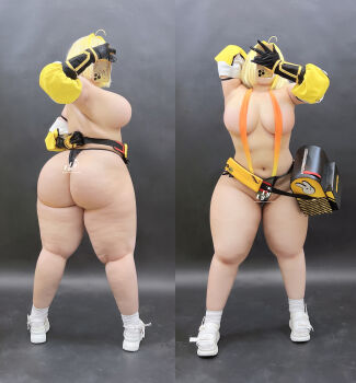 1girl 2024 absurdres ahoge animal_print arm_behind_back arms_up artist_name ass backpack bag black_gloves black_panties blonde_hair breasts cellphone colored_inner_hair commentary cosplay cosplay_photo covered_face detached_sleeves elegg_(nikke) elegg_(nikke)_(cosplay) english_commentary female_focus from_behind gloves goddess_of_victory:_nikke highleg highleg_panties highres holding holding_phone huge_ass indoors japanese_(nationality) large_breasts legs_apart multicolored_hair multiple_views navel panties phone photo_(medium) plump puffy_sleeves rabbit_print real_life selfie shoes smartphone sneakers split_screen suspenders thick_thighs thighs underwear uyuy2907 wedgie white_shoes wide_hips yellow_bag