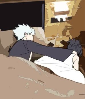 Rule 34 | 1boy, 1girl, bed, black hair, blanket, bleach, bleach: epilogue, closed eyes, commentary, dress, english commentary, hitsugaya toushirou, hitsugaya toushirou (adult), kurosaki karin, lowres, photo-referenced, pillow, ponytail, silegesi, sleeping, white dress, white hair