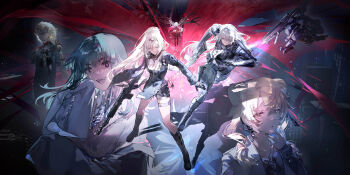 Rule 34 | 5girls, absurdres, ak-15, ak-15 (girls' frontline), alva (girls' frontline 2), an-94, an-94 (girls' frontline), artist request, assault rifle, blonde hair, blue eyes, bodysuit, bulletproof vest, character request, commentary request, copyright notice, dalanxia, full body, girls' frontline, girls' frontline 2: exilium, green hair, grey hair, gun, hair over one eye, highres, holding, holding weapon, jacket, kalashnikov rifle, long hair, looking at viewer, mecha, multiple girls, necktie, official art, official wallpaper, ponytail, rifle, robot, running, second-party source, sleeves past fingers, sleeves past wrists, voymastina (girls' frontline 2), weapon