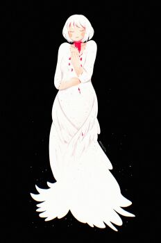 1girl black_background bleeding blood blush_stickers closed_eyes dungeon_meshi falin_touden full_body highres miimikiupic short_hair solo standing white_hair