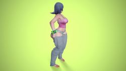 1girl 3d animated aqua_panties ass bare_shoulders barefoot blue_hair blush breasts clothes_pull collarbone curvy green_background highres huge_ass large_breasts looking_back medium_hair nintendo panties pants pants_pull pokemon pokemon_hgss pull red_eyes sabrina_(pokemon) solo tagme underwear usukeninja video wide_hips