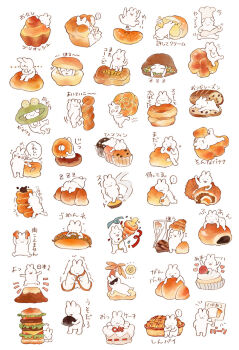 ... :3 animal_focus black_eyes bread cake chef_hat closed_mouth commentary_request croissant cupcake dough donut eating flying_sweatdrops food food_focus full-length_mirror h_kawa hat holding holding_sign jumping loaf_of_bread mirror motion_lines muffin no_humans notice_lines open_mouth original oversized_food oversized_object pie puff_of_air rabbit sandwich sign simple_background sitting smile solid_circle_eyes speech_bubble sunglasses thinking translation_request triangular_eyewear white_background white_headwear yakisoba