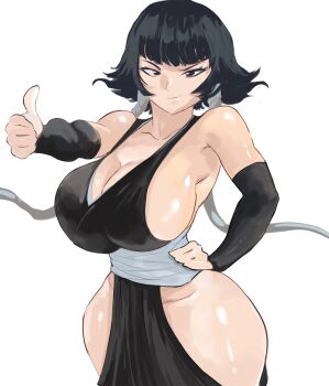 1girl arachnart black_eyes black_hair bleach breasts highres large_breasts short_hair smile sui-feng