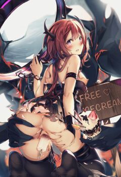 1girl 1other absurdres anal anal_object_insertion anus arknights armlet ass blush bracer breasts breasts_out feet food fruit grabbing_another&#039;s_ass grabbing_own_ass groping heaven&#039;s_melody highres horns ice_cream jewelry long_hair looking_back medium_breasts nipple_slip nipples object_insertion open_mouth orange_(fruit) orange_slice panties panties_around_leg panties_around_one_ankle peeing pocky popsicle purple_eyes pussy pussy_juice rape red_hair single_bracer skirt solo_focus spread_pussy strap_slip strawberry surtr_(arknights) thighhighs torn_clothes torn_skirt uncensored underwear urethra urethral_insertion vaginal vaginal_object_insertion very_long_hair