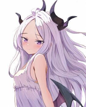 1girl ahoge blue_archive blush breasts demon_girl demon_horns flygombal highres hina_(blue_archive) horns long_hair looking_at_viewer purple_eyes small_breasts solo upper_body very_long_hair white_hair