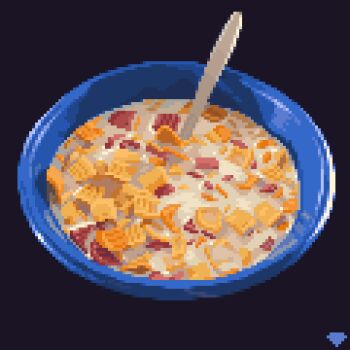 Rule 34 | bowl, cereal, milk, mirrutatep, no humans, original, photo-referenced, pixel art, purple background, simple background, spoon
