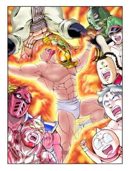 Rule 34 | 6+boys, alexandria meat, fire, kinniku ataru, kinniku buster, kinniku suguru, kinnikuman, kinnikuman big body, kinnikuman soldier, kinnikuman super phoenix, multiple boys, panties, terriermon, twitter, underwear, white panties