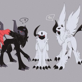 ... absol bright_pupils claws feathered_wings gen_3_pokemon grey_background heart horns mega_absol mega_absol_z mega_pokemon nintendo no_humans pokemon pokemon_(creature) pokemon_focus red_eyes simple_background single_horn soruva_359 twitter_username white_pupils wings