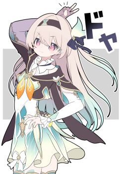 Rule 34 | 1girl, absurdres, aqua dress, aqua thighhighs, blue ribbon, blush, brown hairband, brown jacket, closed mouth, collared dress, cropped jacket, dress, firefly (honkai: star rail), gradient eyes, gradient hair, grey hair, hair between eyes, hair intakes, hair ornament, hair ribbon, hairband, highres, honkai: star rail, honkai (series), jacket, long hair, mituse, multicolored eyes, multicolored hair, neckerchief, orange neckerchief, ribbon, smile, solo, thighhighs, v