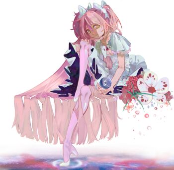 1girl absurdres argyle_clothes argyle_pantyhose bubble_skirt drill_hair gun hair_flowing_over highres holy_quintet kaname_madoka magical_girl magical_musket mahou_shoujo_madoka_magica mitakihara_school_uniform rainyy school_uniform short_twintails skirt solo soul_gem striped_clothes striped_thighhighs thighhighs twin_drills twintails ultimate_madoka vertical-striped_clothes vertical-striped_thighhighs weapon