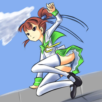 Rule 34 | 1girl, cloud, digimon, female focus, makino ruki, panties, school uniform, sky, solo, underwear