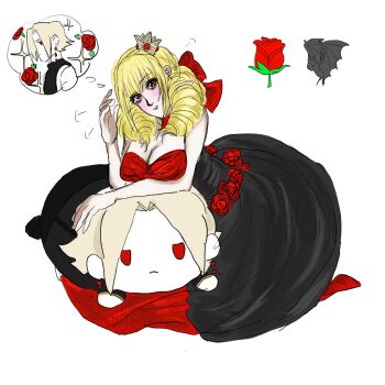 Rule 34 | 1girl, adelheid bernstein, blonde hair, breasts, cerisierslove, crown, curly hair, dress, earrings, female focus, highres, jewelry, large breasts, long hair, looking at viewer, pale skin, red eyes, rose bernstein, the king of fighters