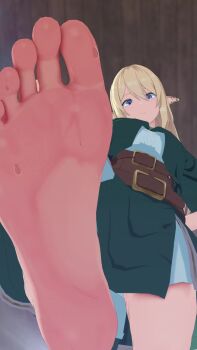 1girl 3d animated barefoot blonde_hair blue_eyes elf feet highres long_hair looking_at_viewer pointy_ears pov smile soles steam sweat tagme toes video