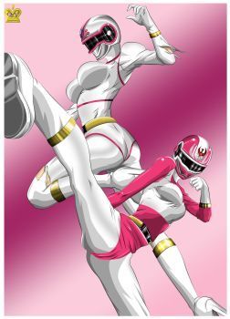 ass breasts change_mermaid change_phoenix dengeki_sentai_changeman fighting_pose large_breasts lowres pink_outfit queen_vegeta_69 super_sentai