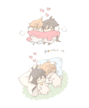 Rule 34 | 004s 4, 2boys, animal ears, chibi, couple, genshin impact, heart, holding hands, image sample, multiple boys, pixiv, pixiv sample, red scarf, scarf, sheep ears, sheep tail, tail, tartaglia (genshin impact), white background, yaoi, zhongli (genshin impact)